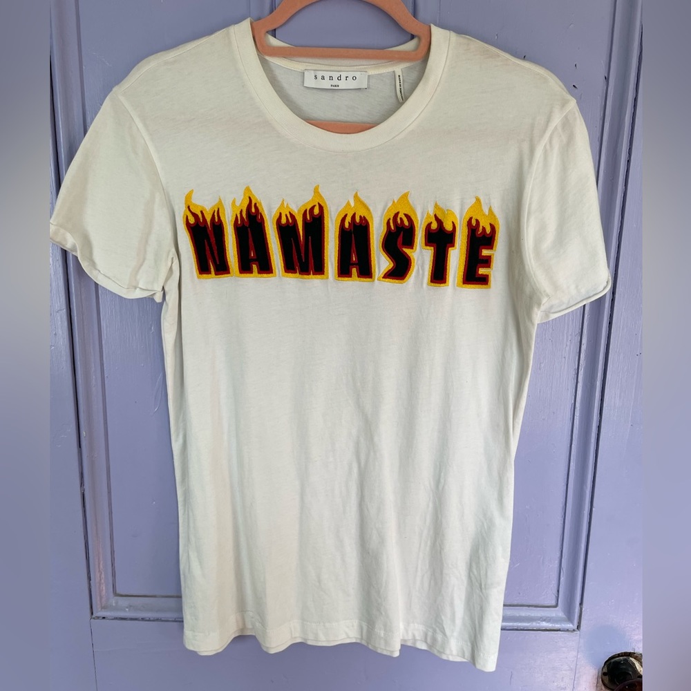 Sandro namaste flame embroidered tee shirt